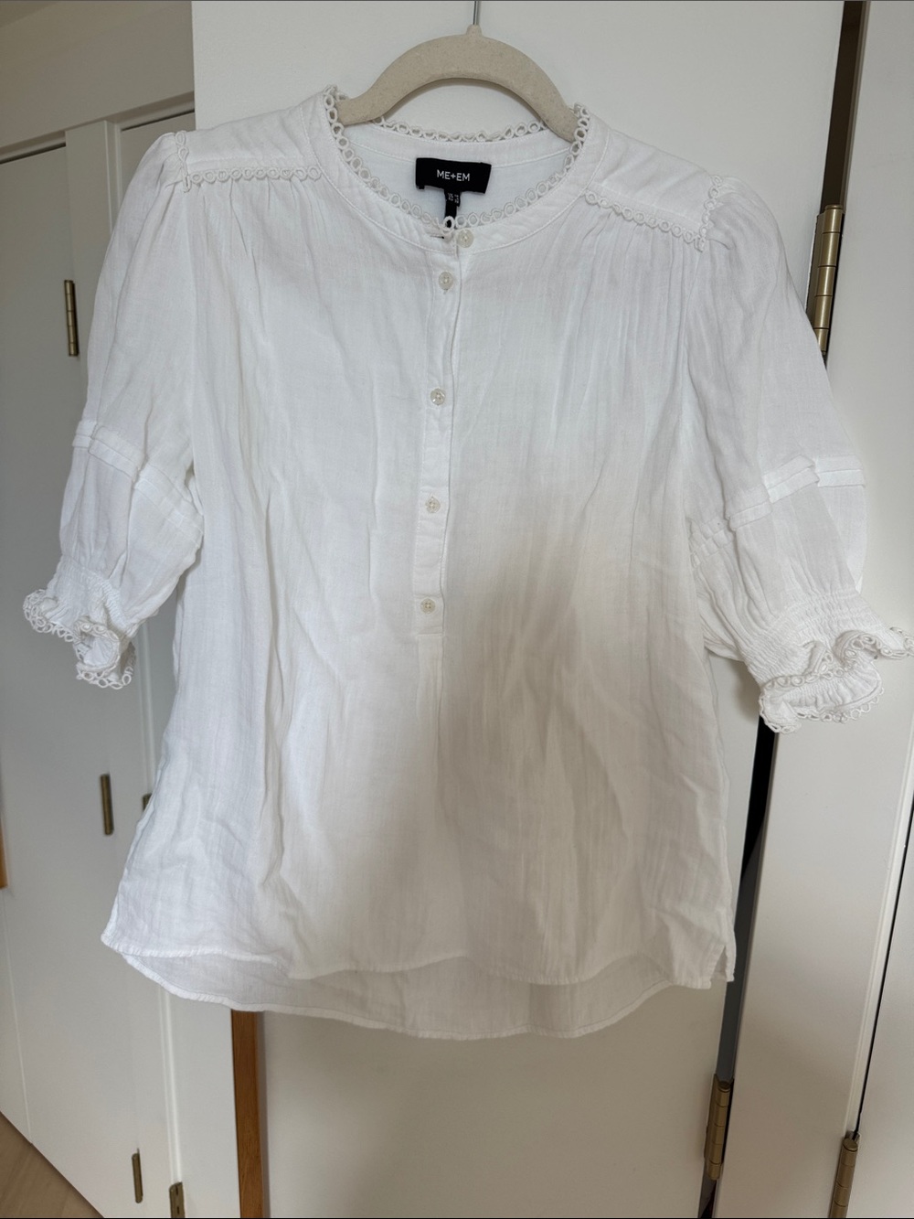 ME+EM White Lace-Trim Cotton Popover Blouse